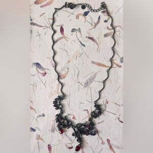 Signed Avon Necklace Victorian Design Crystals Antique Brass Tone 7V